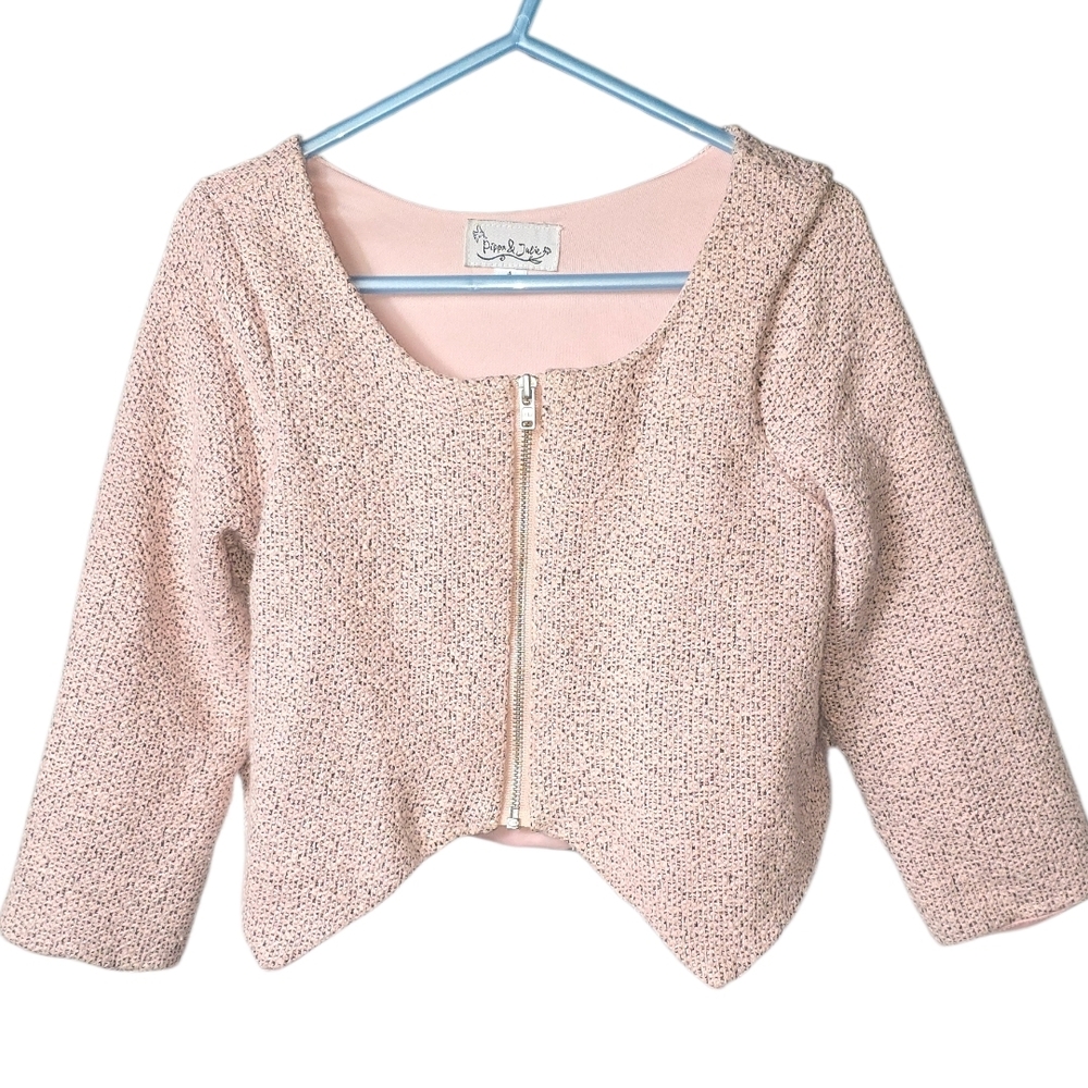 Pippa & Julie Light Pink Textured Zip-Front Girls Jacket - Size 4